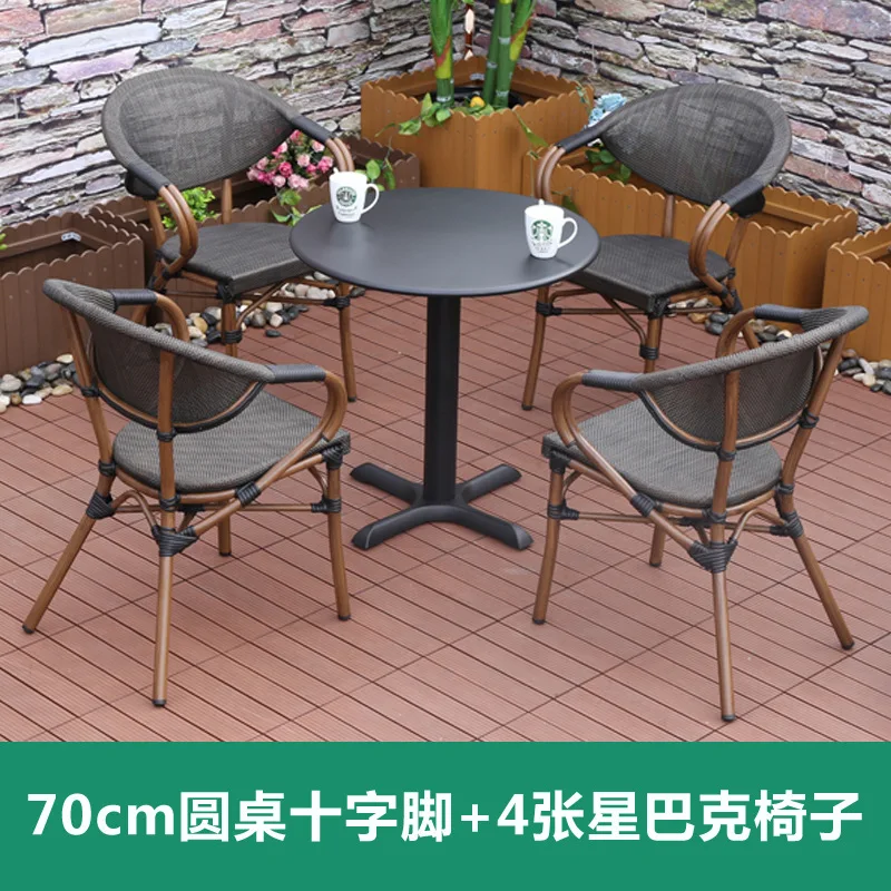 Outdoor tables and chairs rattan chairs three-piece balcony leisure parasol courtyard open-air chair combination outdoor tea sun