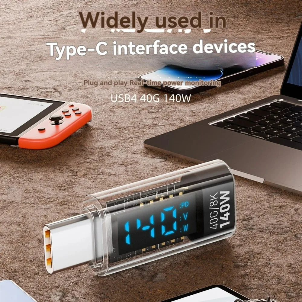 USB C Extender Digital Wattage Meter PD 3.1 140W LED Display 8K 40Gbps USB4 Type-C Adapter for Mobile Phone Thunderbolt3 Laptop