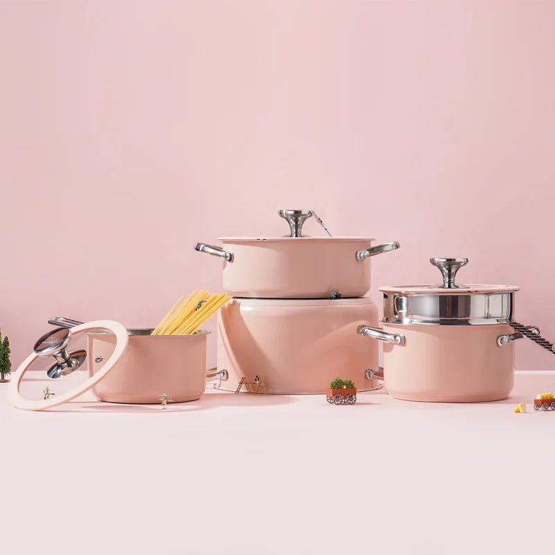 New 304 Stainless Steel 4-Piece Cookware Set with Glass Lid Universal Stove Compatibility Korean Style Uncoated Design