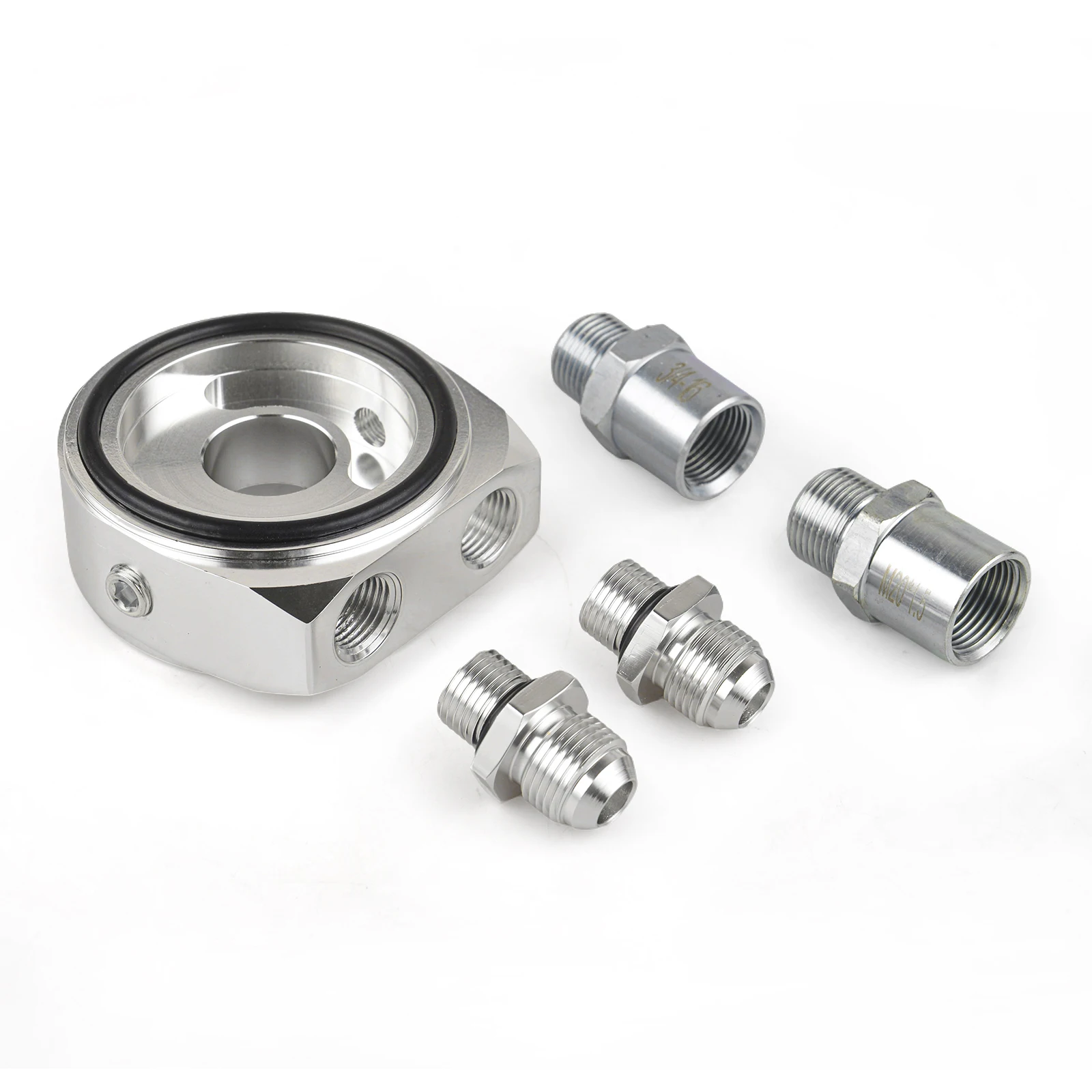Universal AN8 Oil Cooler Sandwich Adapter Plate With Adaptor Threads 3/4-16UNF/M20X1.5 Silver or Black - Image 2