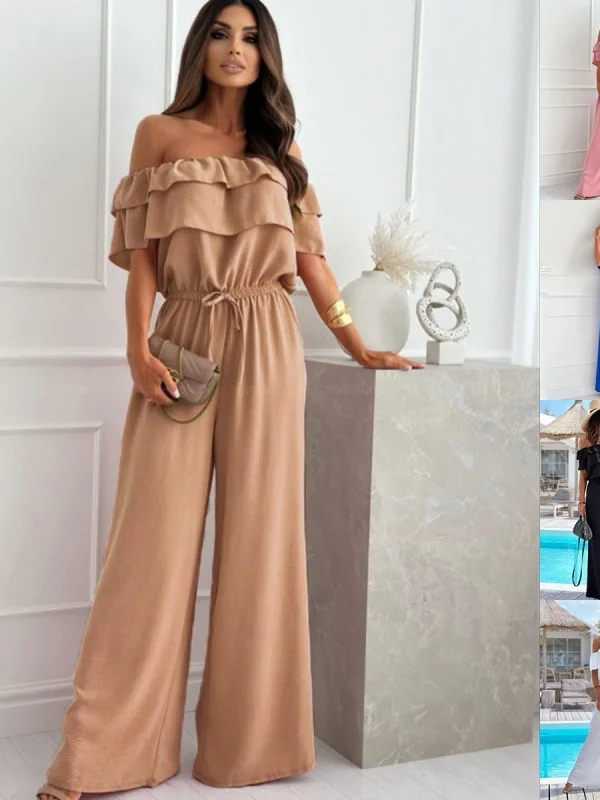 

Faionable Casual Comfortable Long One-Piece Suit Women's High Waist Straight Cut Street Sle Pure Color Belted Street Sle