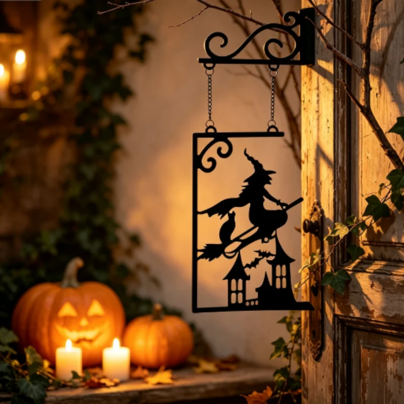 Halloween Silhouette Metal Sign Witch Metal Silhouette Witch Silhouette Yard Sign Outline Wall Decoration Metal for Halloween De