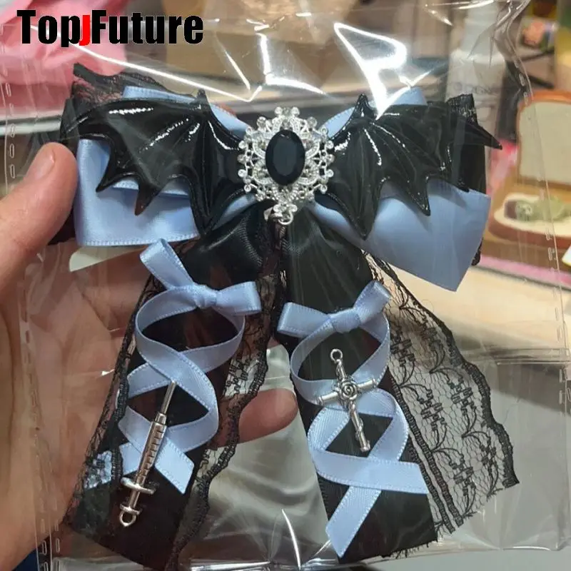 Y2K girl Harajuku Gothic Lolita  Lace Bat Wing Punk Bows Lace Bling  Hair Accessories Bow Ponytails Headbands Hairpin Barrettes