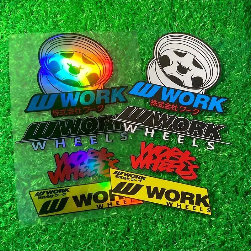 1Set JDM WORK Wheel Mix Sticker,Holographic Laser,Black/White/Red/Yellow,Waterproof Vinyl for Car,Window,Motorcycle,Laptop Decor