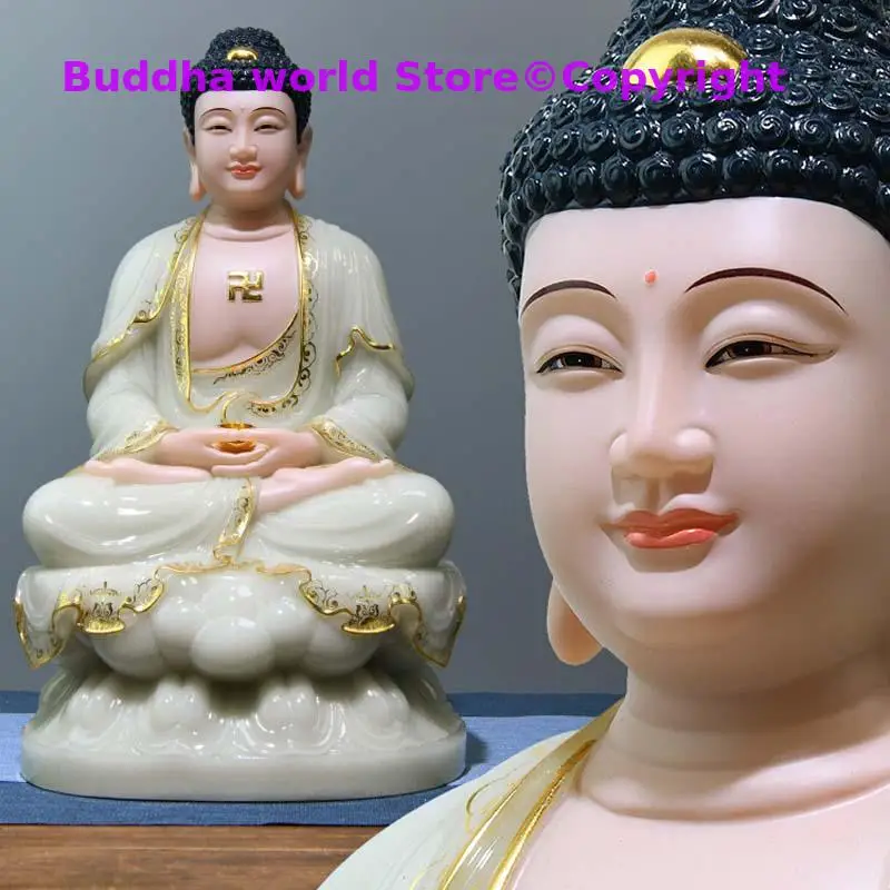 

High grade jade Buddha statue Southeast Asia HOME temple Shrine protection Buddhism Worship Shakyamuni Amitayus Buddha statue