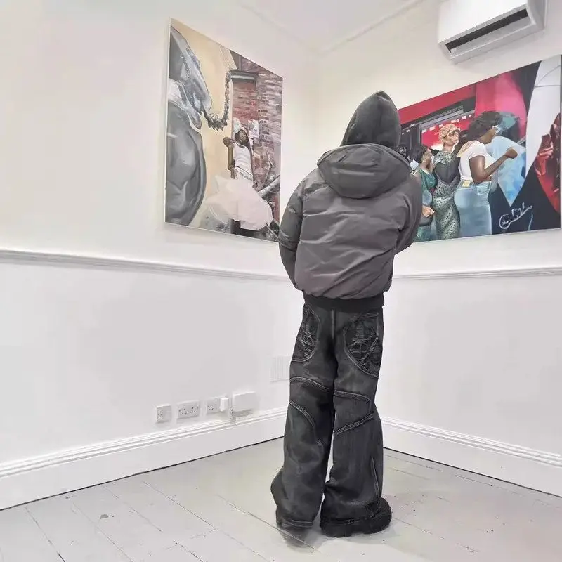 

Retro Men's Straight Leg Jeans American High Street Sle Bla ey Slimming Trendy Commute Sle Water Waed l Waist