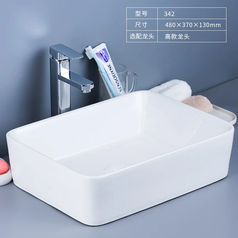 Ceramic Washbasin Bathroom Sinks White Modern Minimalist Countertop Basin With Silver Faucet Rectangle Vessel Basin For Washroom