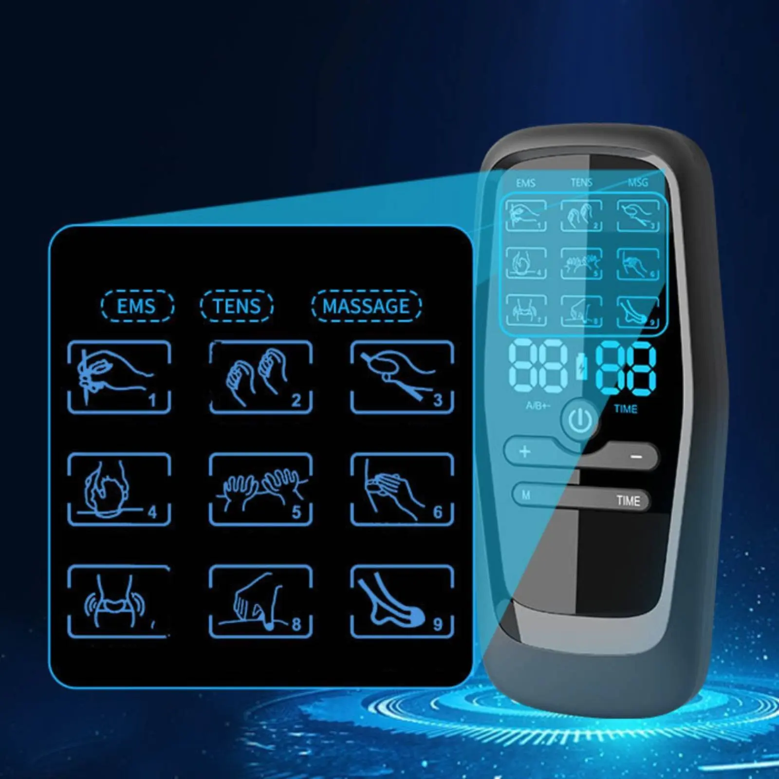 

Microcurrent Massage Device Pain Relief EMS Muscle Stimulator Microcurrent Massager Portable EMS Massager Self-Adhesive Pads