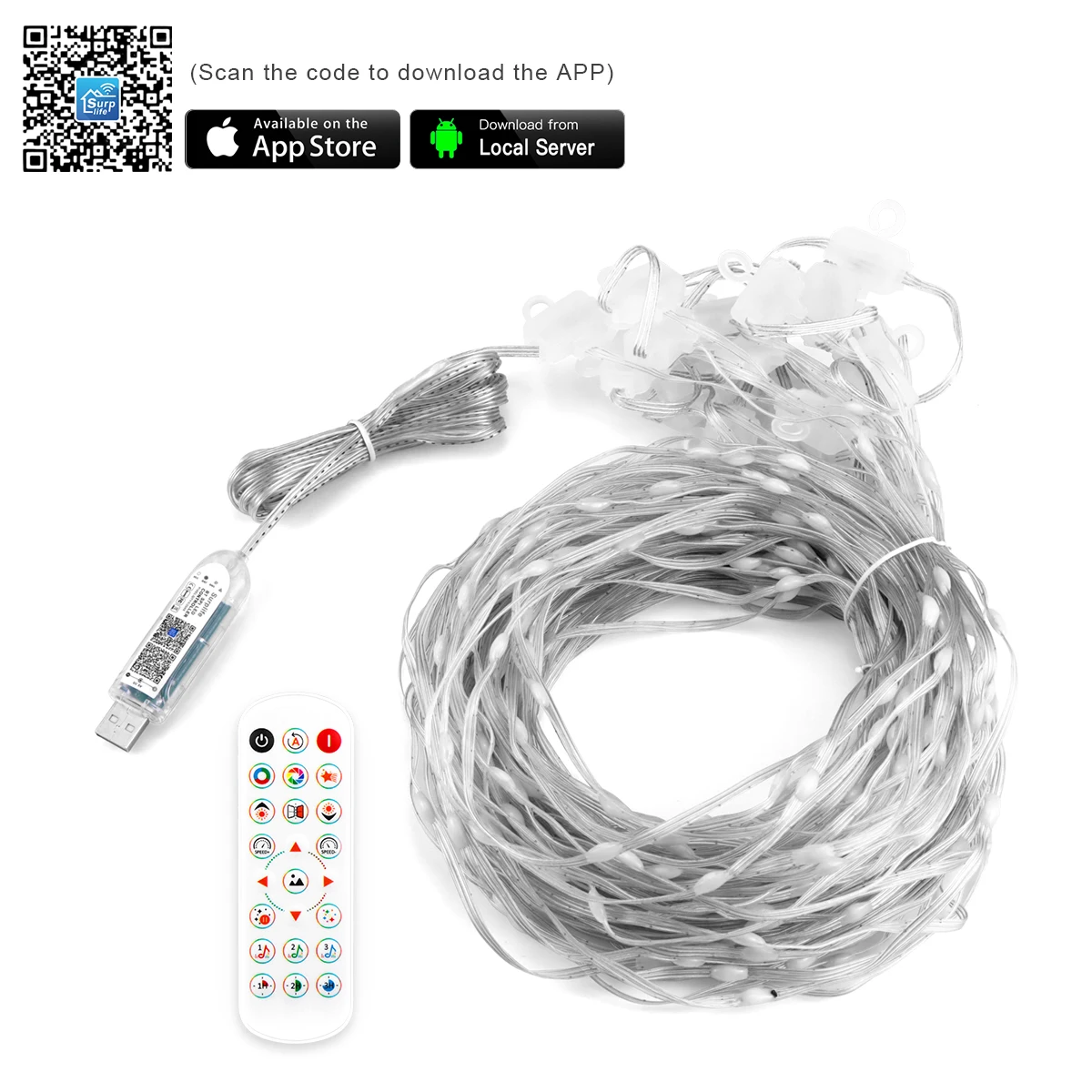 400 LED RGB Kurtyna Świetlna Sterowana Aplikacją Bluetooth, Inteligentna, Programowalna, USB 5V, Lampki LED do Okna, Sypialni, na Imprezę, Walentynki, Urodziny