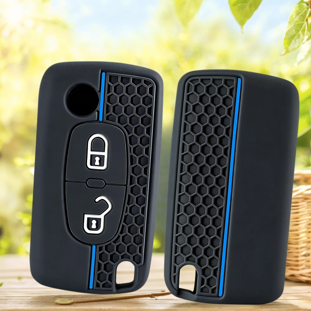 For Peugeot 206 308 3008 Expert Partner Citroen C3 Pluriel Picasso Berlingo Remote Silicone 2 Button Key Ring Cover Case Holder
