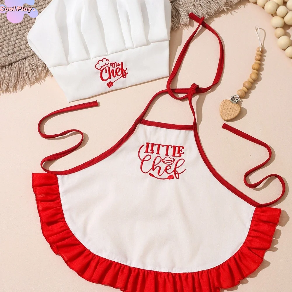 

Комплект из 2 предметов: Мягкая одежда для фотосессии новорожденных, милый набор реквизита для фотосъемки младенцев из полиэстера, вышитые фартуши и шапочки шеф-повара