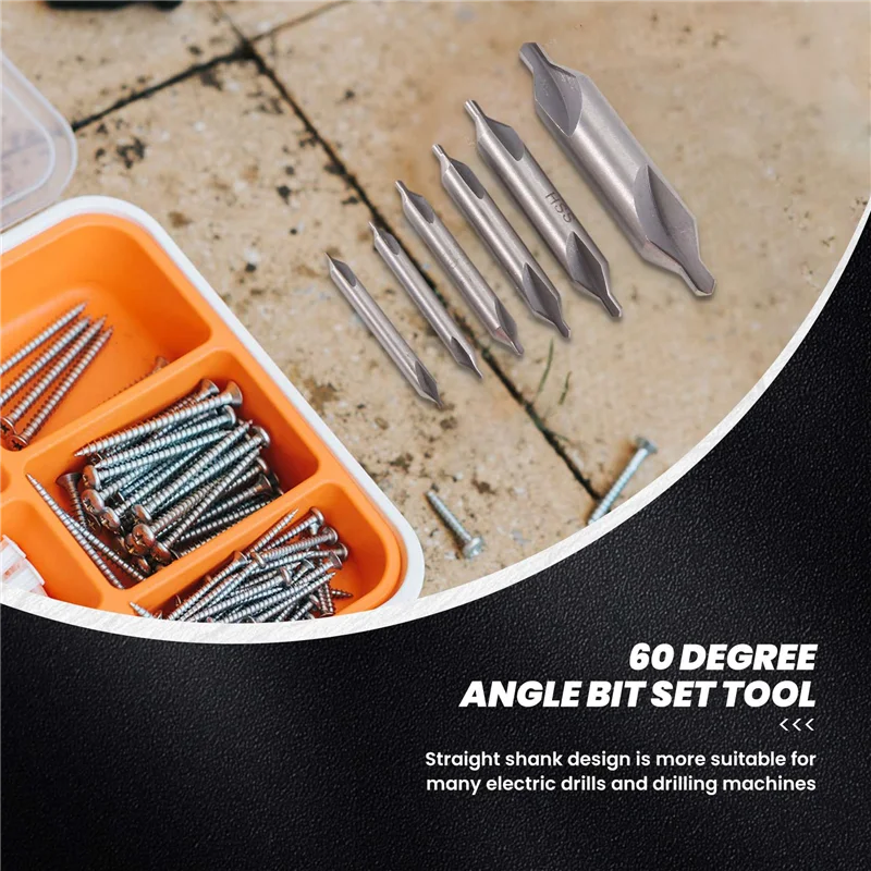 

KEKA 6 PCS HSS Combined Center Drills Bit Set Countersink 60 Degree Angle 5/3/2.5/2/1.5/1 Mm