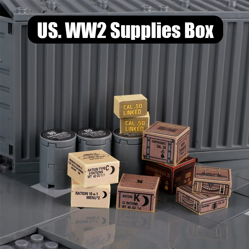 WW2 Germany Military Goods Building Blocks Supplies War Material Box Soldiers Figures Container Sticker Box Bricks Toy Boys Gift