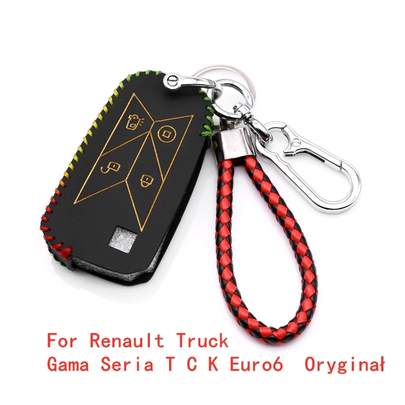 1Pc Top layer Leather Key Case cover For Renault Truck Renault Gama Seria T C K Euro6  Oryginał Key Case shell +Rope and pendant