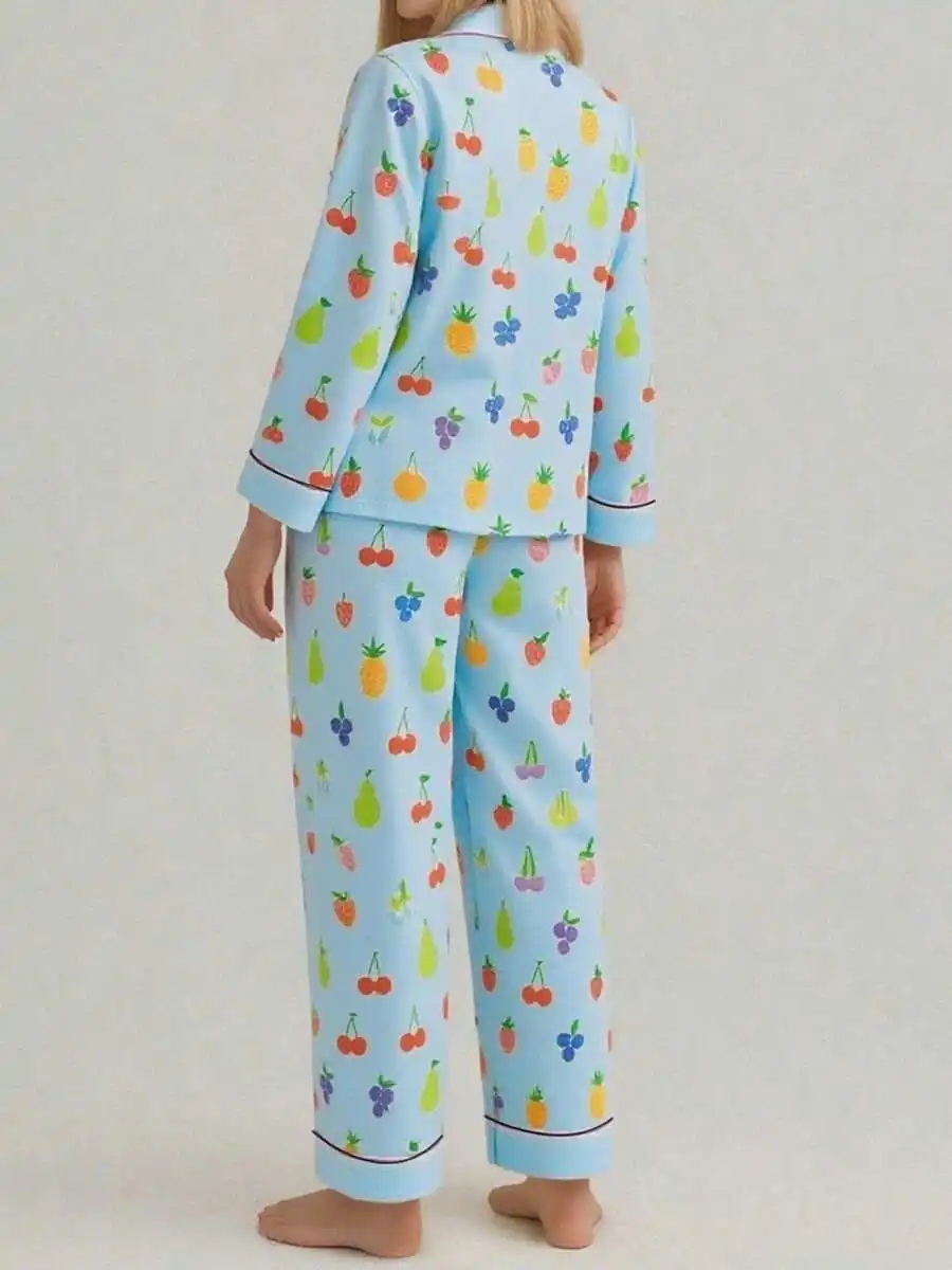 

Womens 2 Piece Long Sleeve Fruit Print Pajama Set Loungewear Sleepwear