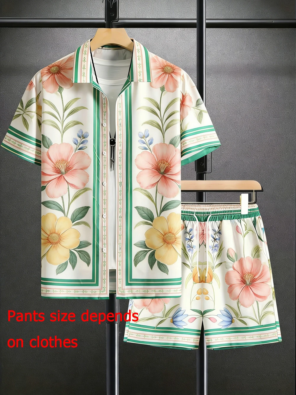 

Men's summer new products lightweight short-sleeve shorts shirt set natural floral printed shirt Hawaiian vacation clothes men's