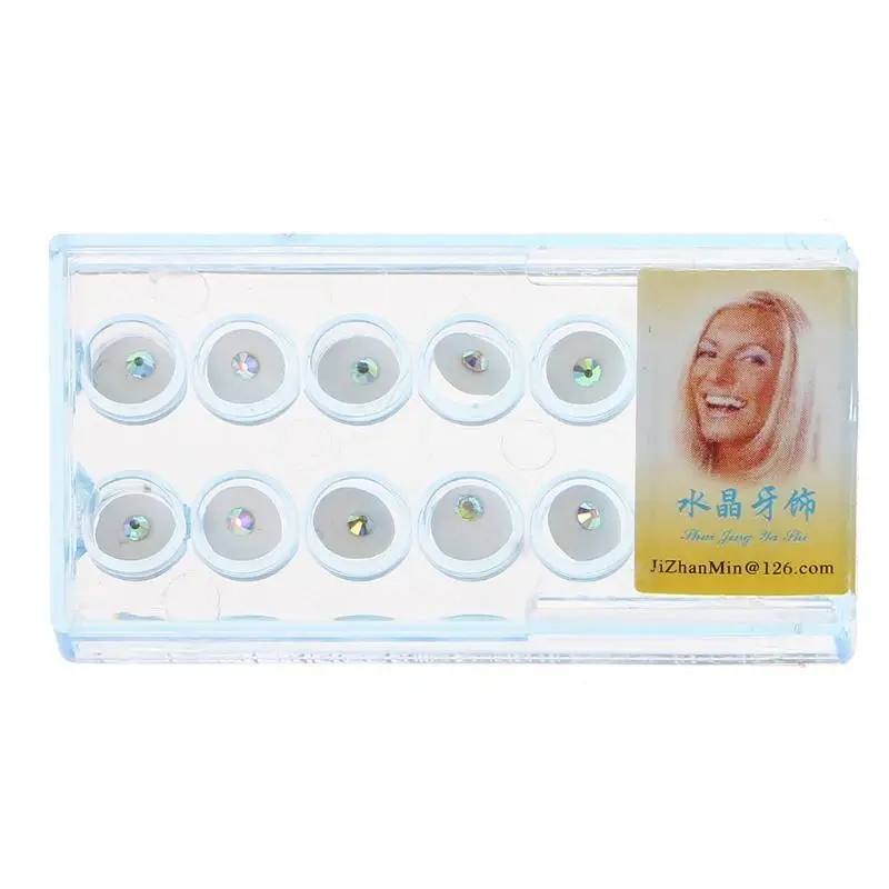 P9FE 10x/ Box 2mm Crystal with Box Tooth Ornaments for Tooth Nails Makeup Decor