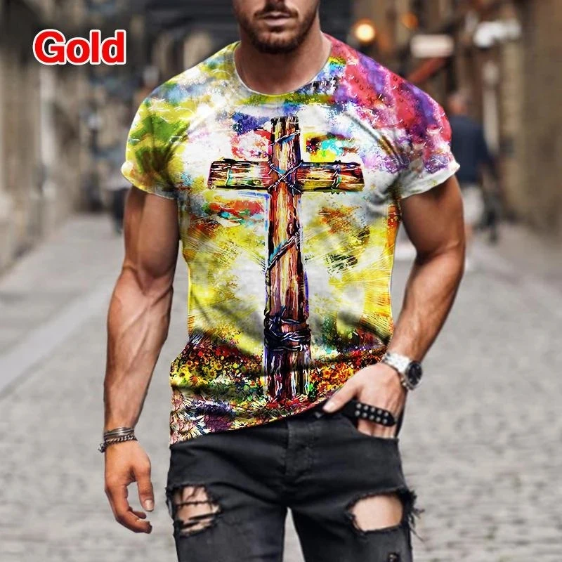 Men/women Fashion Christian Cross Jesus Printed 3D T-shirt Oversized Tee Shirt Casual Vintage Hip Hop Short Sleeve Mens Clothing