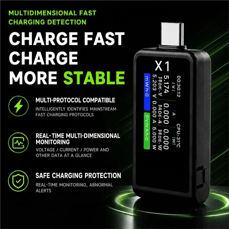FC-[IANC-AB01] USB-C Tester Battery Capacity Tester Digital Voltage Current Power Meter Fast Charging Protocol Detection