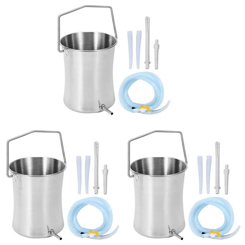 3X 2L Health Stainless Steel Enema Bucket Suitable For Colon Cleansing Reusable Constipation Cleaning With 12 Nozzles