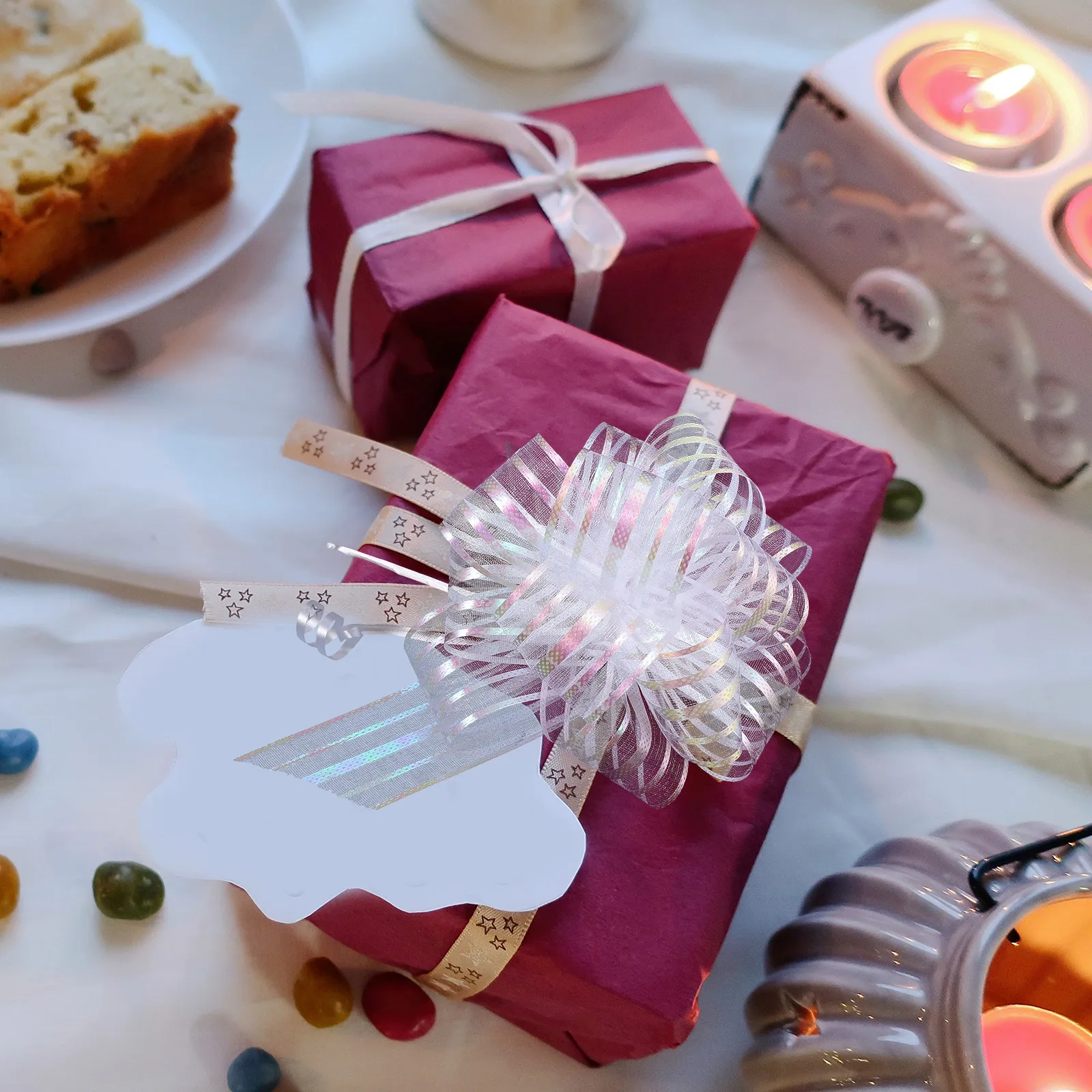 

20pcs Gift Decoration White Snow Yarn Bows C y Basket Packaging Ball Flower Home Craft Supplies Present Accessories