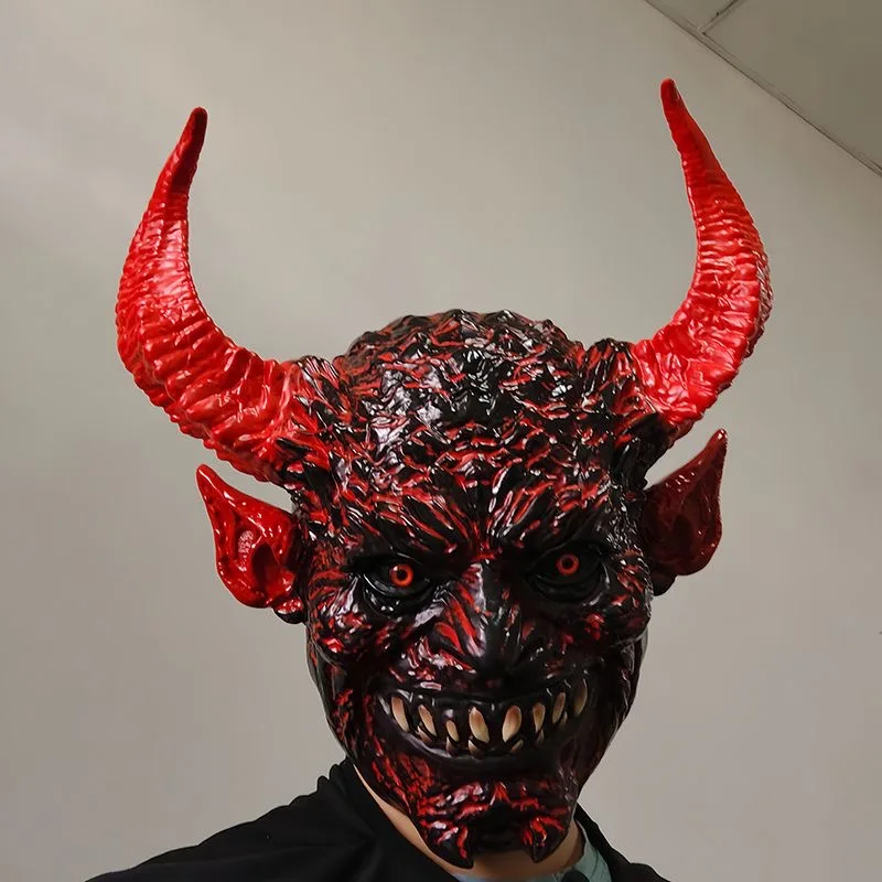 Gruselige Teufelsmaske, Horror-Dämonenmaske, realistische Minotaurus-Latex-Kopfbedeckung, Karneval, Party, Cosplay, Maske, Halloween-Kostüm für Männer