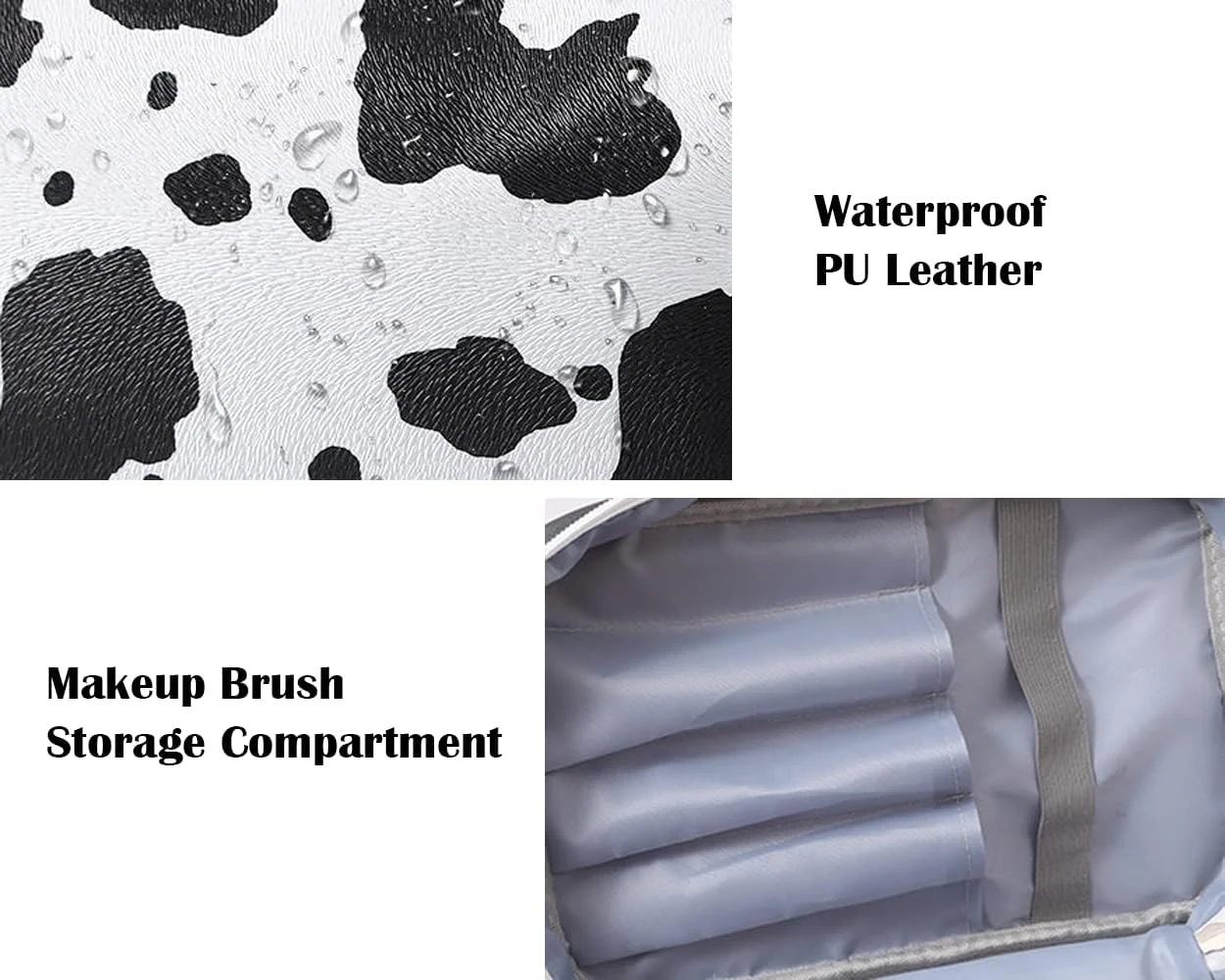 Cow Print Waterproof Makeup Bag – Women’s Travel Toiletry Organizer with Handle, Cows Pattern Cosmetic Storage Pouch