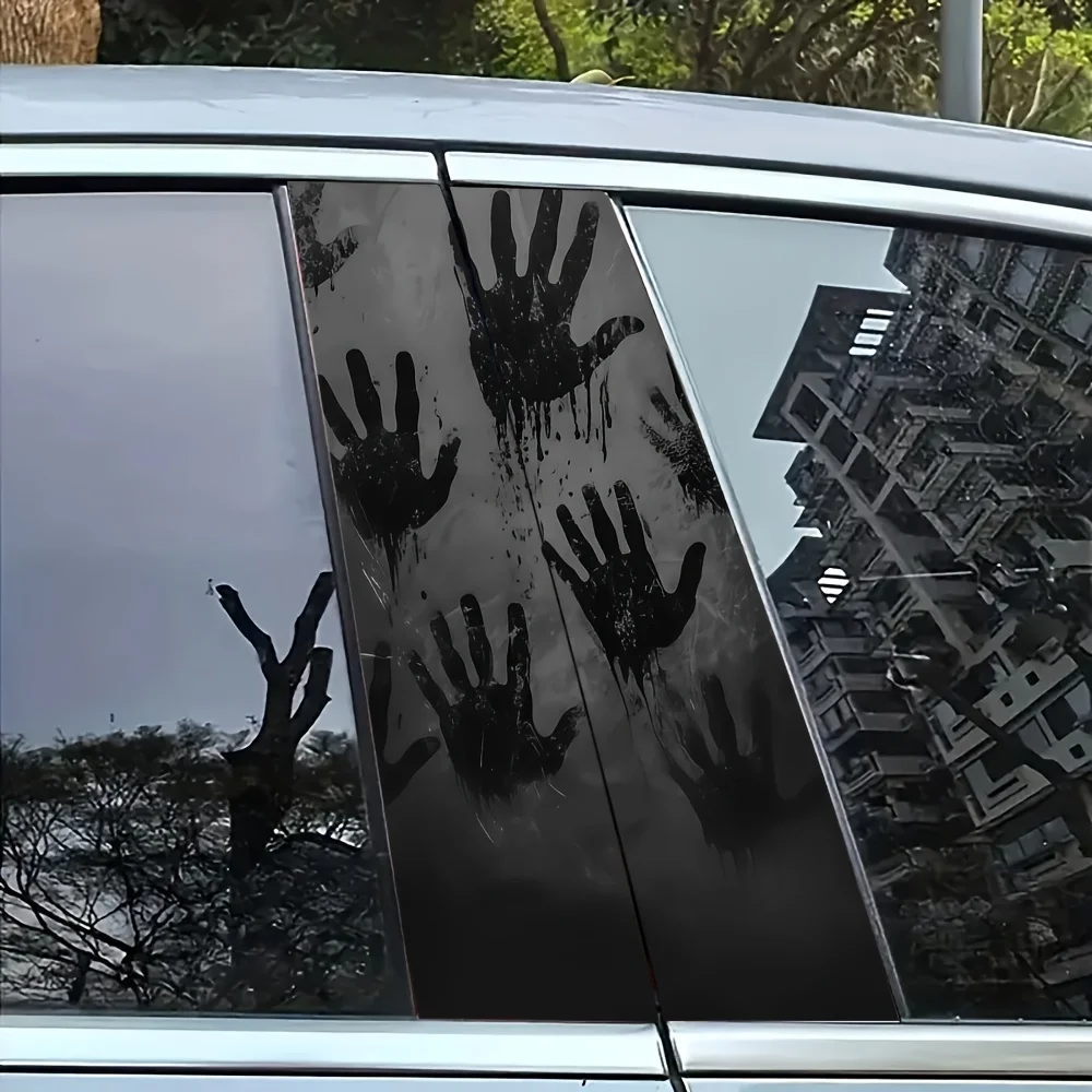 2 قطعة مجموعة من ملصق عمود السيارة البصمة الرعب B مادة الفينيل المتينة مناسبة لقطع غيار السيارات القابلة للتصرف المضادة للخدش على شكل عمود B