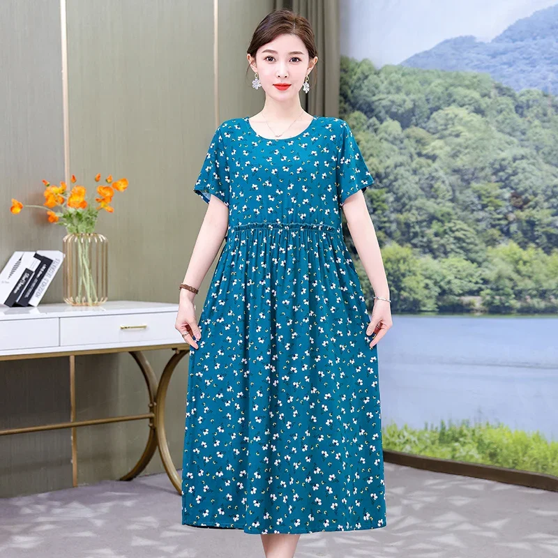 

New 2023 Women Summer Dresses Vintage Plus Size Causal O-neck Short Sleeve Floral Vestido Elegant Print Dress B183