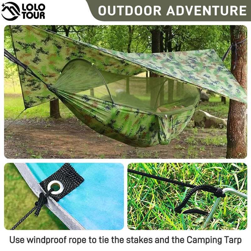 Camping Hammock with Mosquito Net and Rain Fly Portable Double Hammock with Bug Net and Tent Tarp Tree Straps for Travel Camping