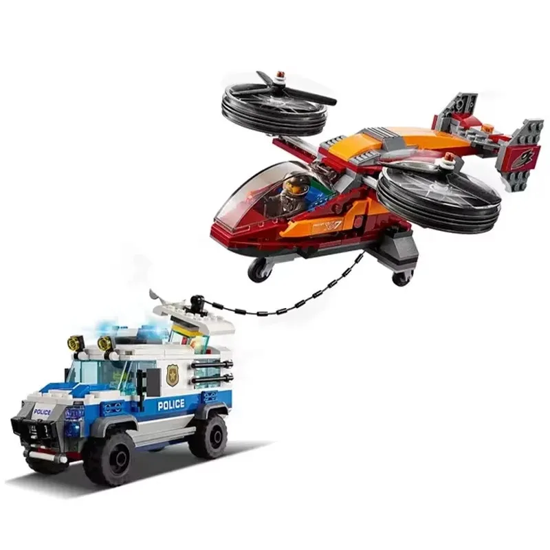 Juegos de ladrillos compatibles serie City, bloques de construcción, helicóptero de policía, Chase Diamond Heist, coche, juguetes para niños, regalo 60209