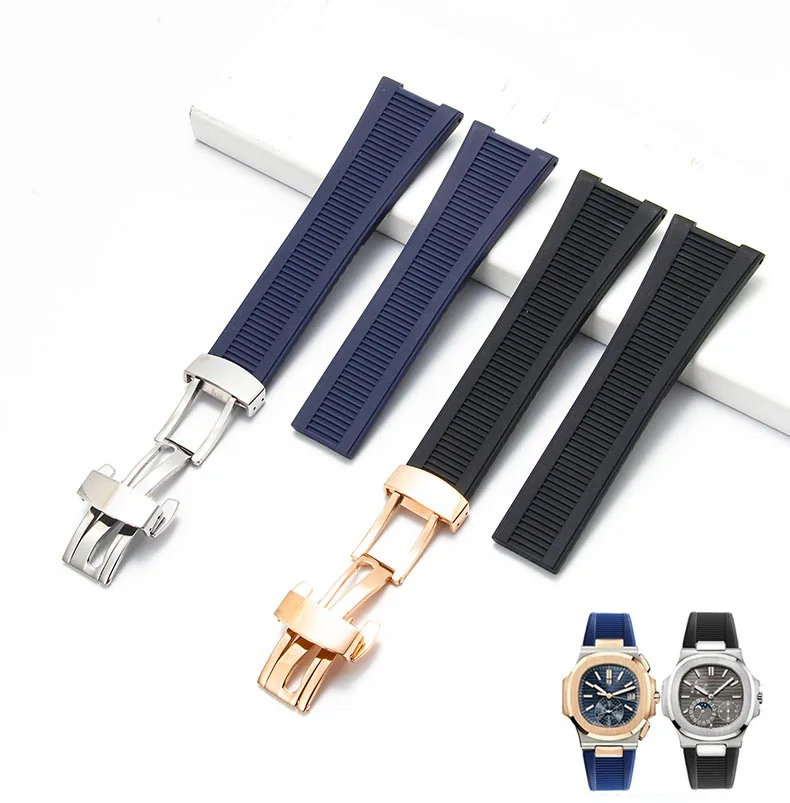 Correa de reloj de alta calidad para Patek Philippe Nautilus serie 5711/5712/5980 reloj de silicona resistente al agua hebilla de mariposa 25-13mm