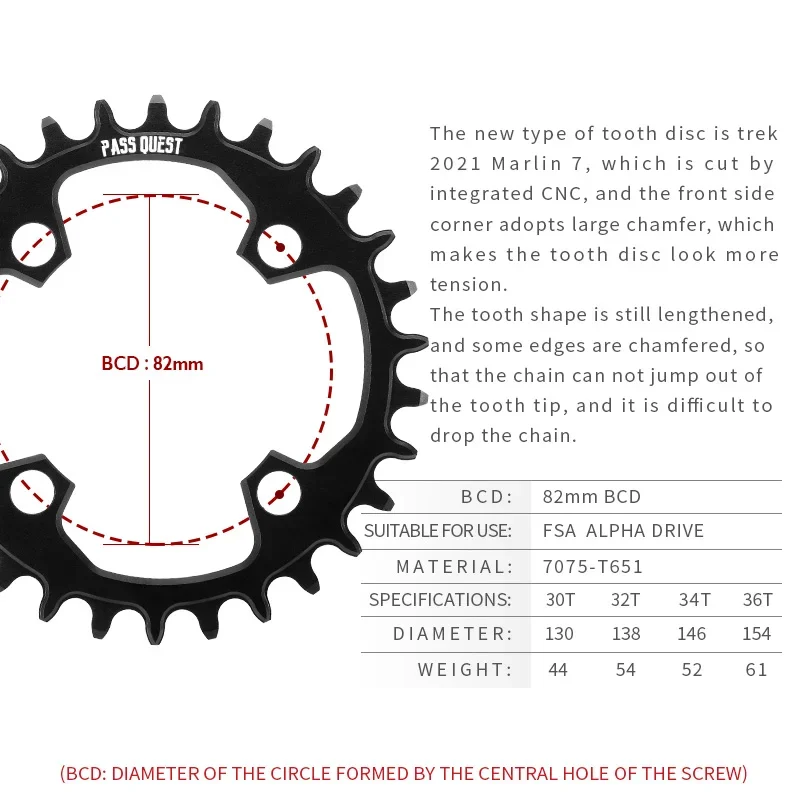 PASS QUEST 82bcd Fsa Alpha Drive Marlin 7 MTB Bike Narrow Wide Chainring 30/32/34/36T Bicycle Chainwheel