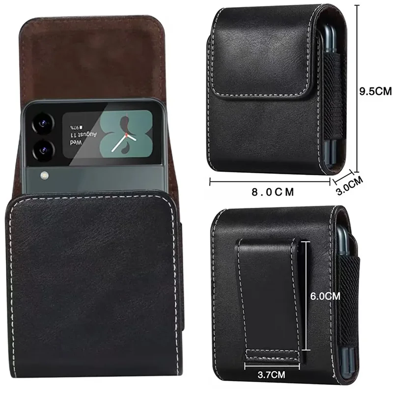 Leather Waist Phone bag For Samsung Galaxy Z Flip6/Z Flip5/Z Flip4 Xiaomi mix flip /OPPO Portable Wallet Pouch Protector Cover