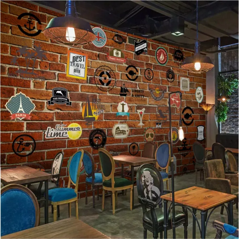 

3d mural wallpaper retro Europe and America icon Brick wallpaper 3d bar Cafe restaurant KTV background wall papers Home Decor