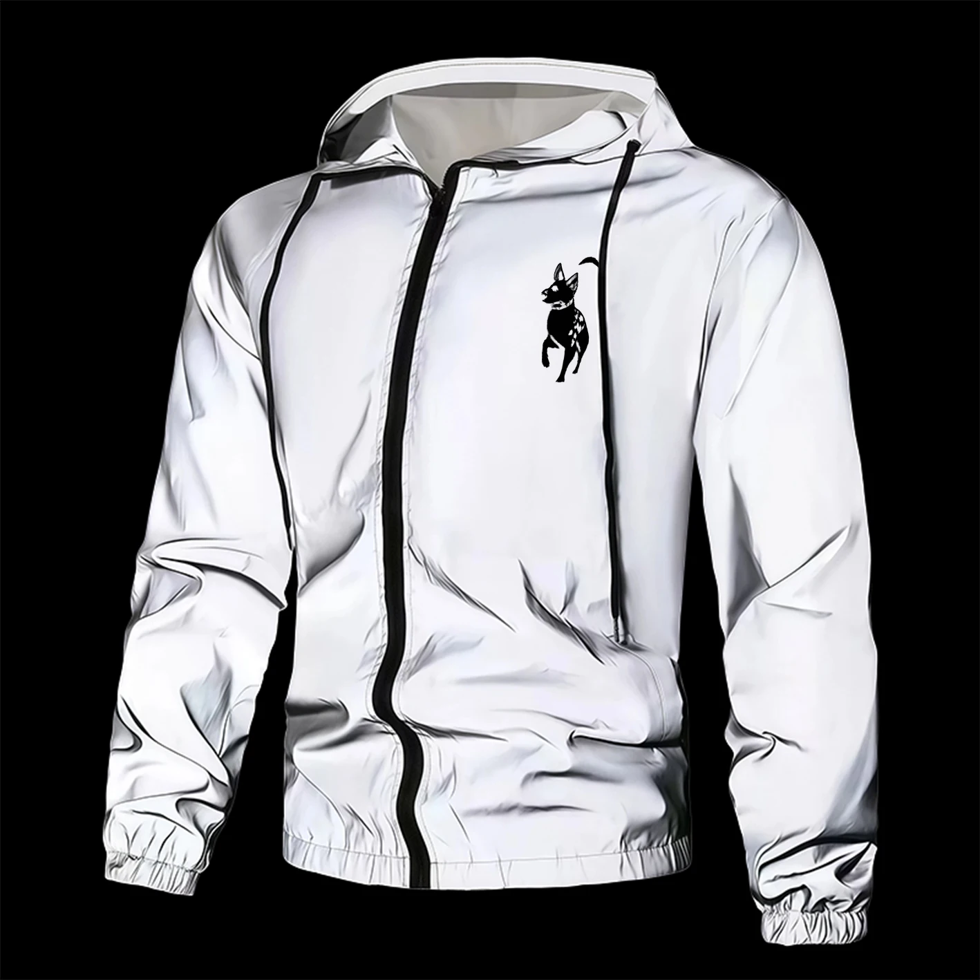 

Men's Reflective Jacket Full Zip Casual Coat Spring Autumn Polyester Lined Outerwear Lightweight Windproof Safety Work Daily
