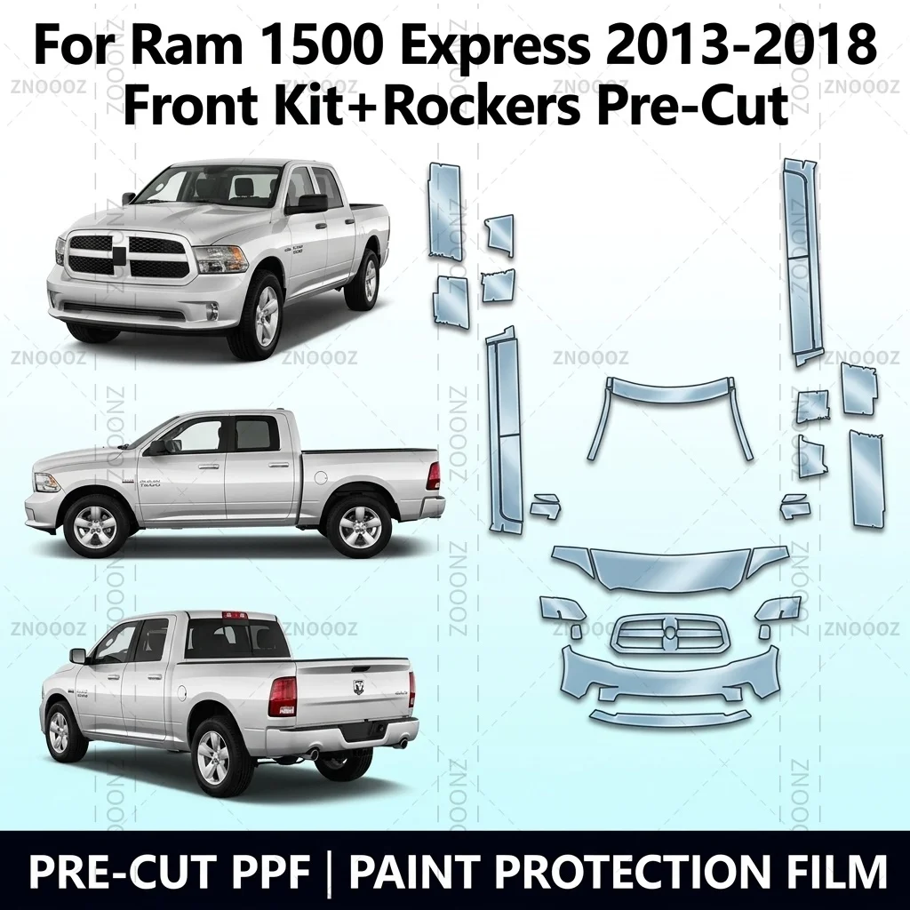 For Ram 1500 Express 2013-2018 Front Kit+Rockers Pre-Cut PPF Paint Protection Film TPU Self Healing High Gloss Anti Yellowing