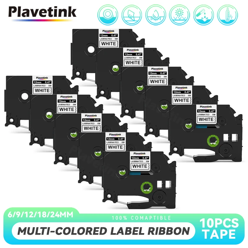 Plavetink 10pk laminado fitas 12mm compatível para o fabricante de etiquetas do irmão pth100 tze231 12mm fita de etiqueta TZe-131 Tze-431 tz231