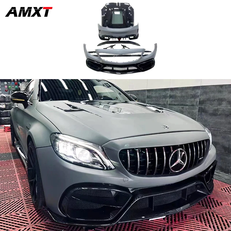 Imp Style Carbon Fiber Body Kits For Mercedes Benz C Class W205 C63 AMG Bonnet Hood Bumper Side Skirt Wing