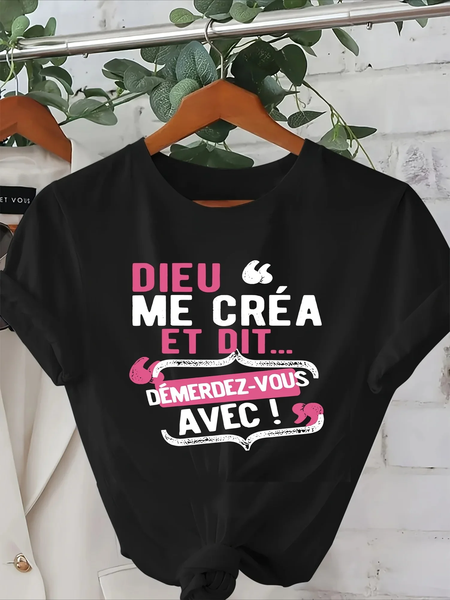 Women's Summer Casual Crew Neck T-Shirt with French Quote 