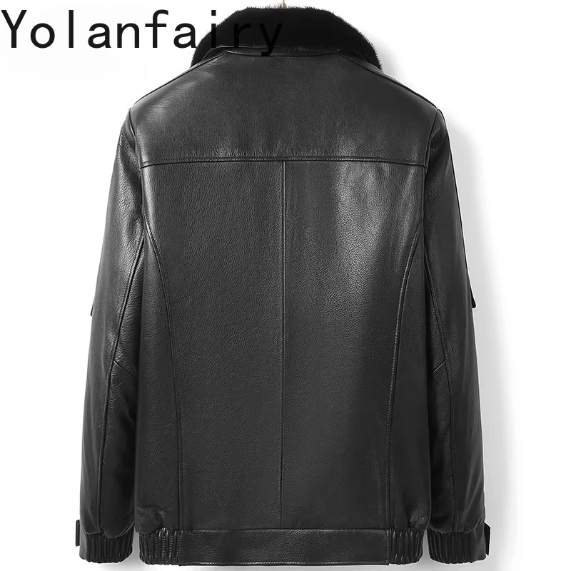 YOLANFAIRY Real Goatskin Genuine Leather Jacket Men Winter Luxury Mink Fur Liner Coat Man Clothing Lapel Short Real Fur Coats