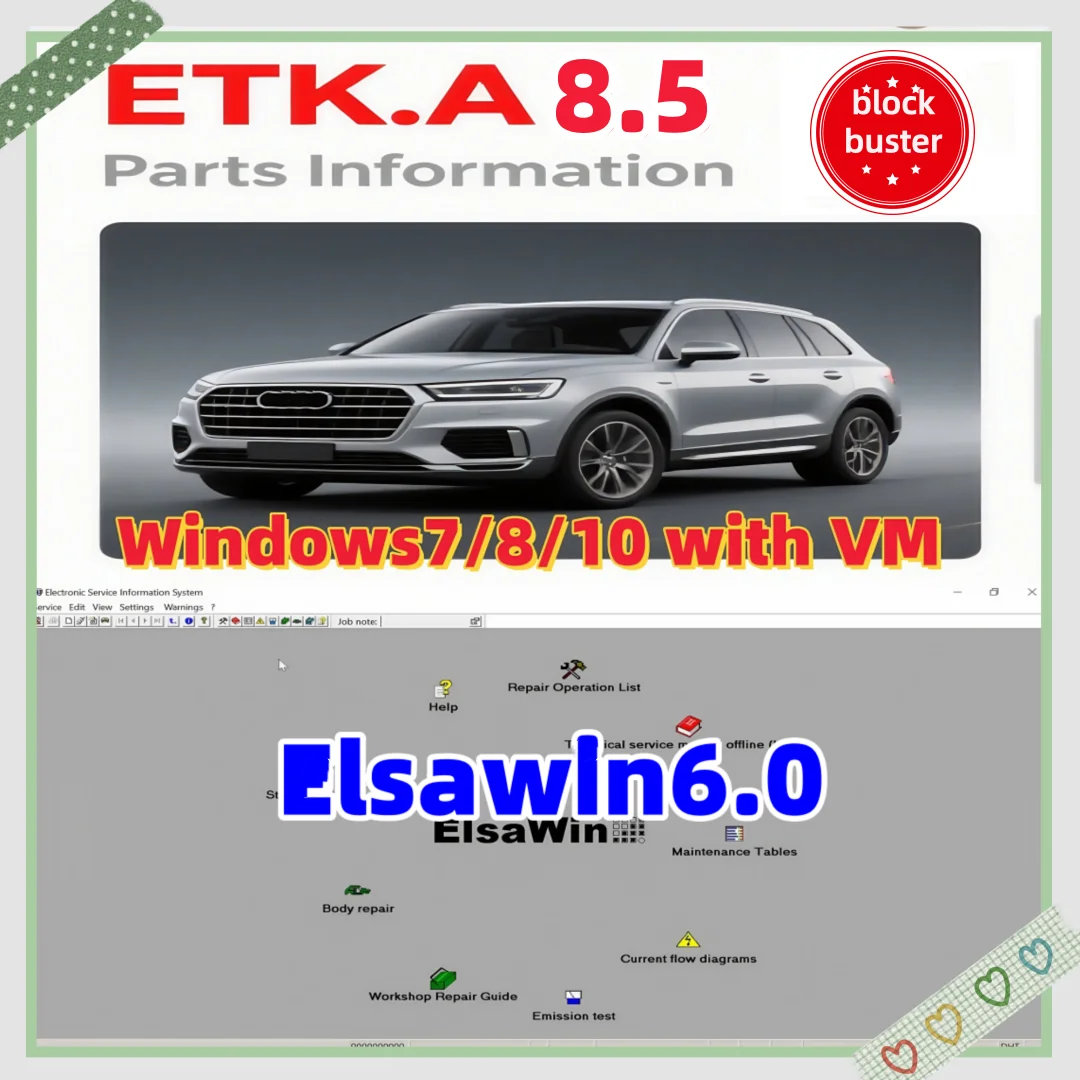 2025 El más nuevo Etka 8,5 + elsawins 6,0 Software de reparación de automóviles Grupo Vehículos Catálogo de piezas electrónicas para A-udi para V-W SE/AT+SKO/DA