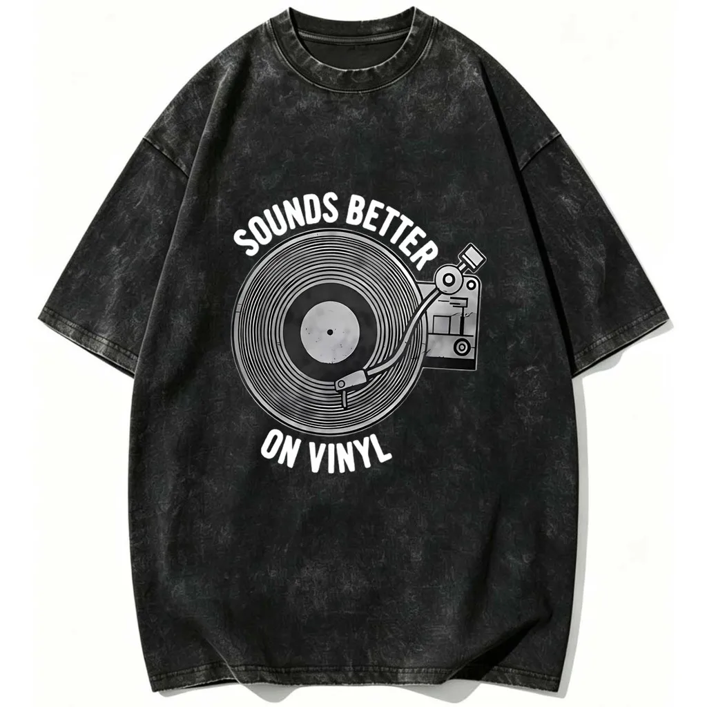 CLOOCL Retro Style Sounds Better On Vinyl Record Player Printed TShirts Vintage Distressed Summer Tees Casual Tops Mens Clothing