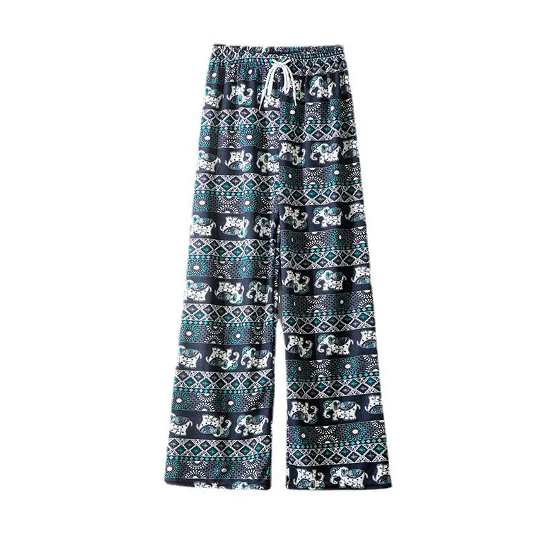 2025 New Retro Summer Print Straight Wide Leg Long Pant Y2K Streetwear Thin Lady Slacks Soft Sweat Absorbing Casual Loose Pants