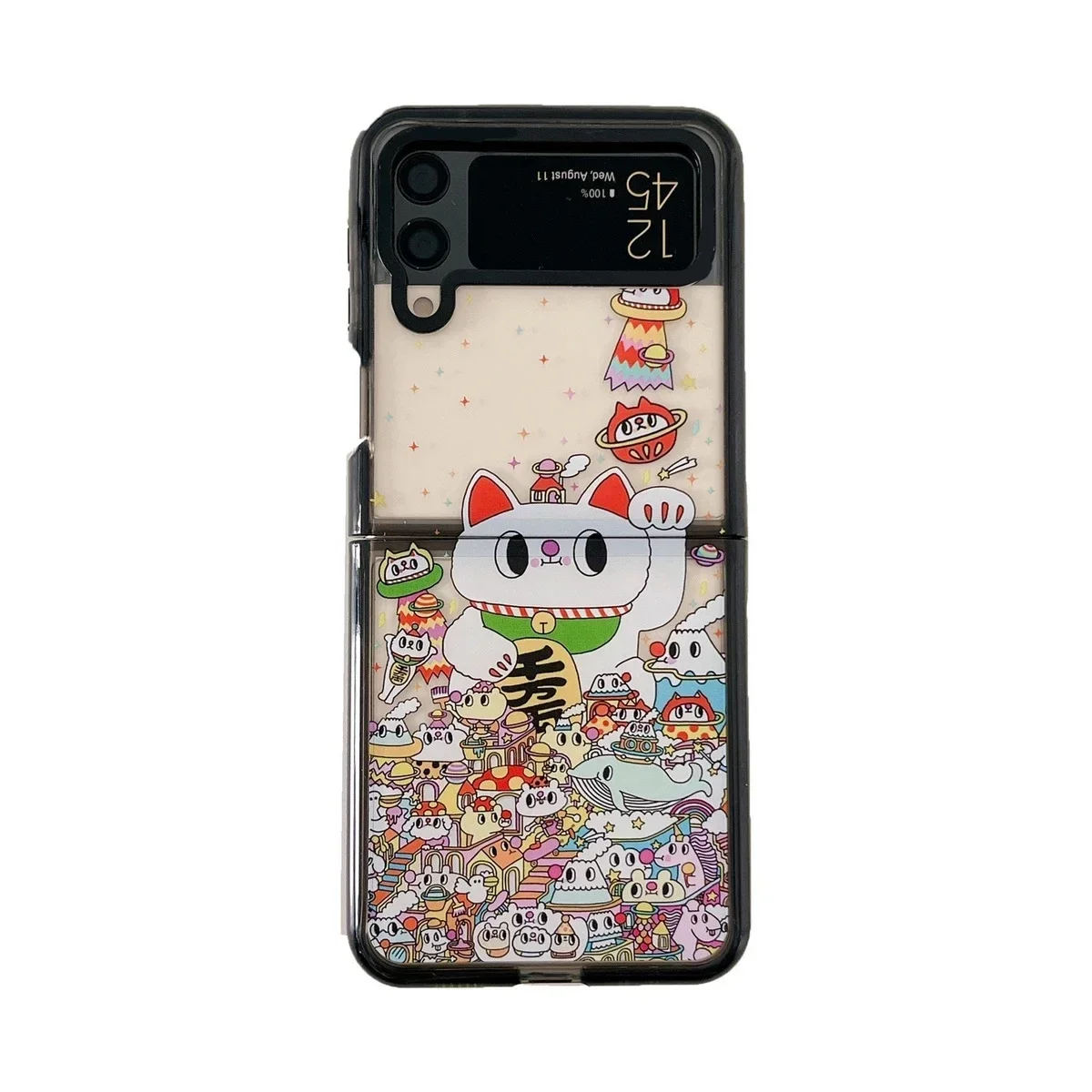 

Black Border Acrylic Fortune Cat Phone Case for Samsung Galaxy Z Flip 5 4 3 Back Cover for ZFlip3 ZFlip4 ZFlip5 Hard Case Shell