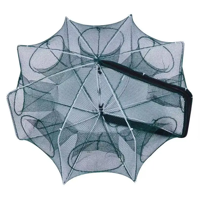 高品質ナイロン製携帯用カニ餌トラップエビ釣り網、耐久性のある折りたたみ式シングルノット投網（6、8、10、12、16、20穴付き）