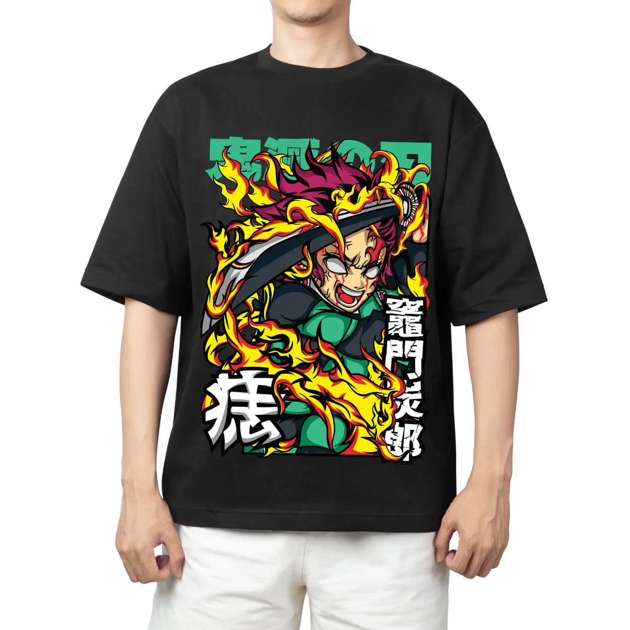 

Футболка мужская Demon Slayer Tanjiro Kamado Hinokami Kagura с японским текстом и аниме-принтом, летняя повседневная уличная одежда 2026