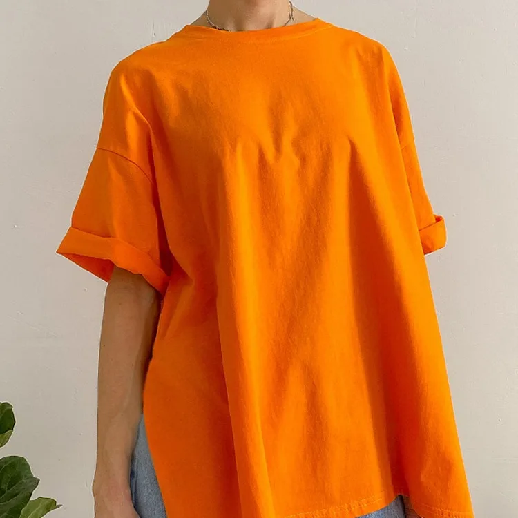 تي شيرت نسائي مريح منقسم ort Sve تي شيرت نسائي مستدير Ne كاجوال من مادة الكتان بخمسة أرباع Sve ملون