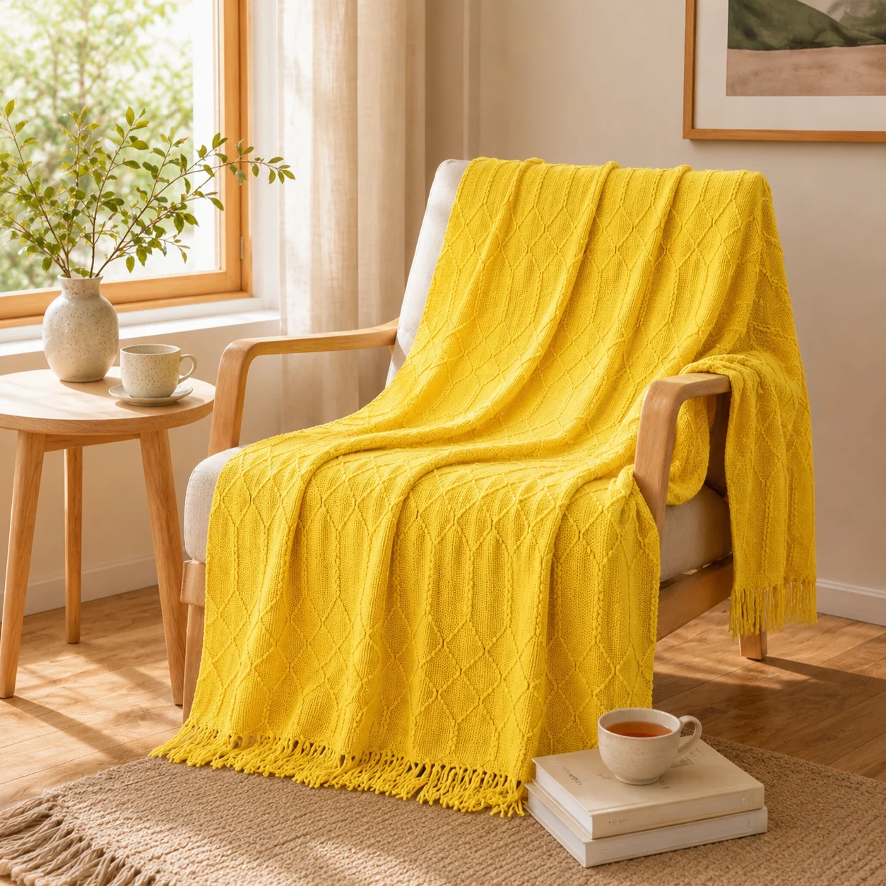 Saliegroene gemengde gebreide  - Boho Throw Blanket Fringe recensie en prijs