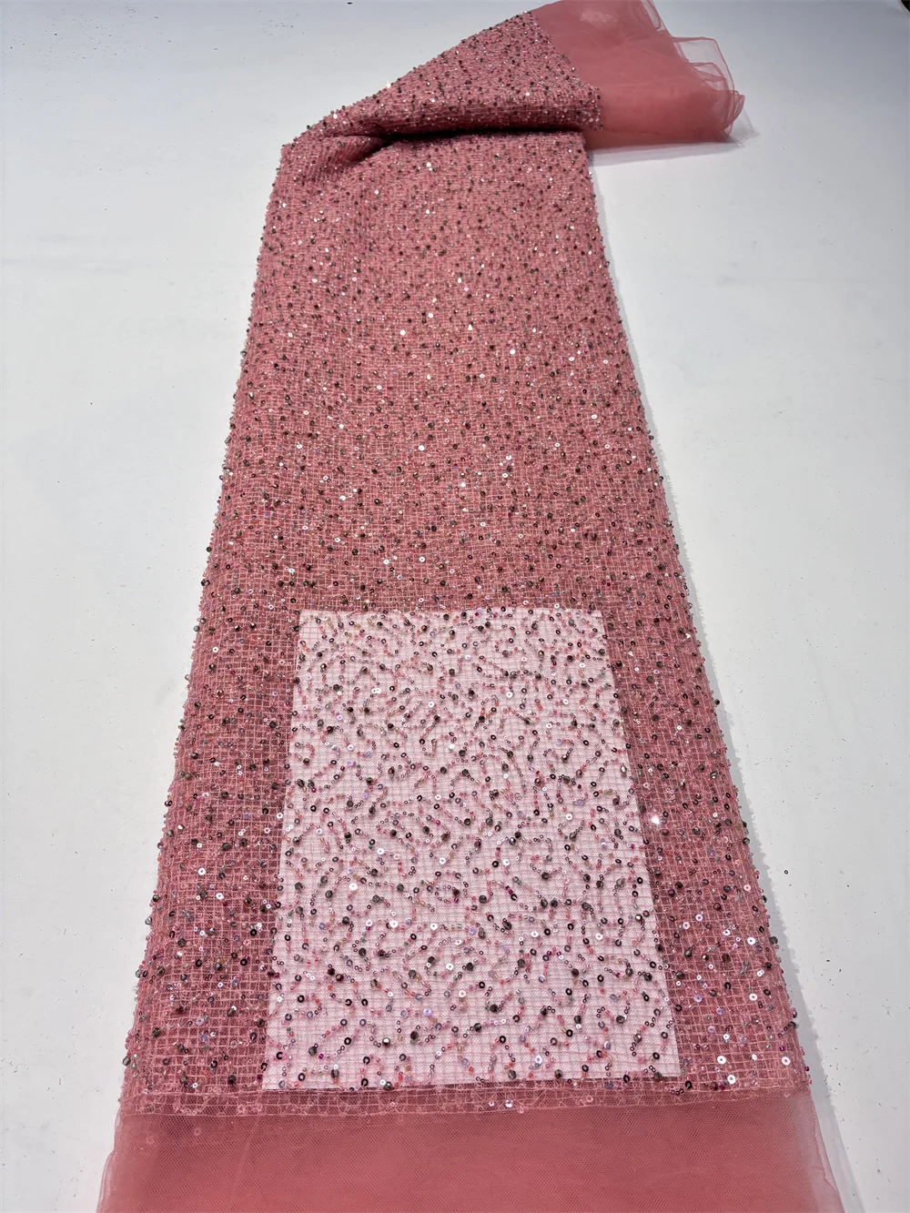 

2025 High Quality Latest Embroidery African Lace Fabric Luxury African French Sequins Beads Tulle Net Lace 5yards For Dresses